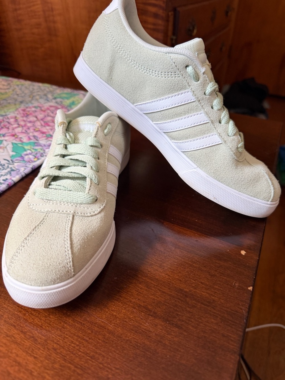 adidas Low-Top Suede Sneakers in Mint Green and White